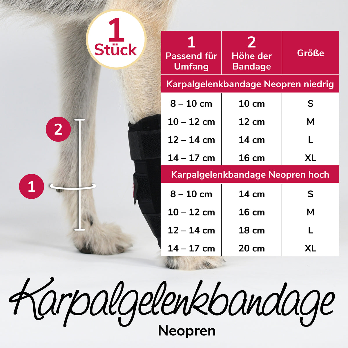 Karpalgelenksbandage Größentabelle