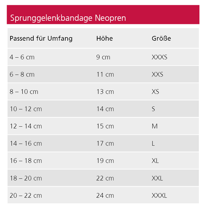 Sprunggelenkbandage Neopren 135° bei Hyperflexion, -extension, Arthrose