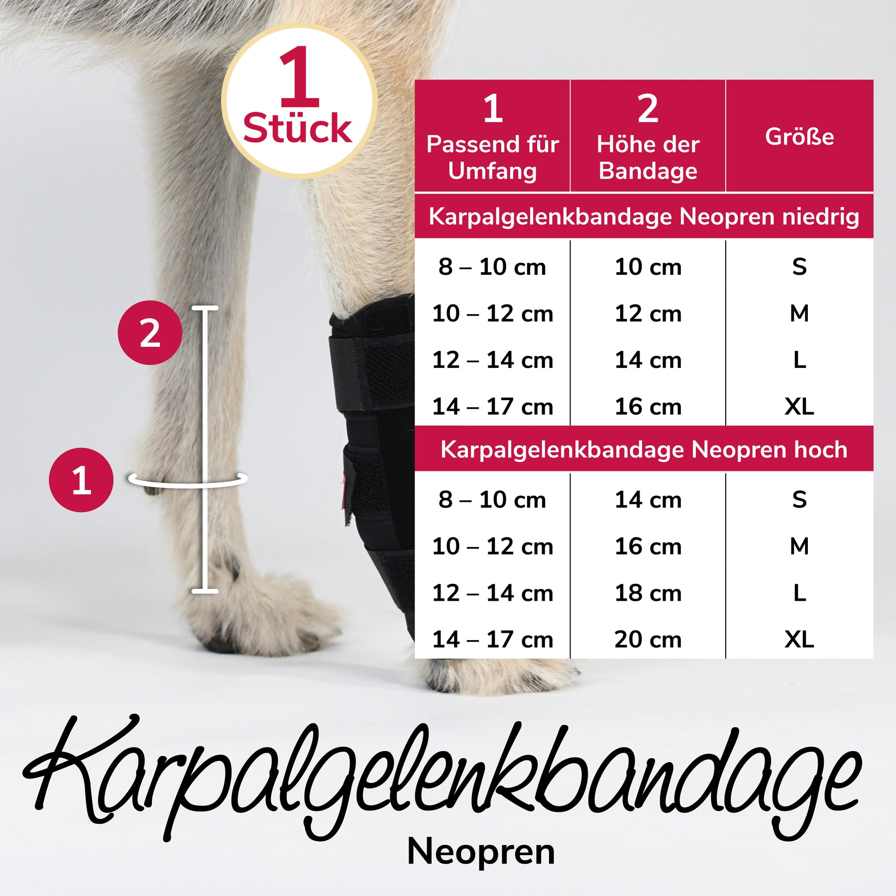 Karpalgelenksbandage Größentabelle