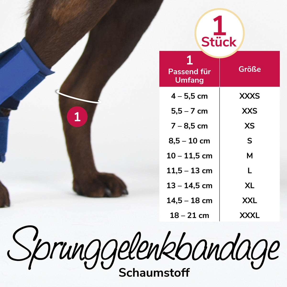 Sprunggelenksbandage Schaumstoff Hund Katze Größentabelle 1