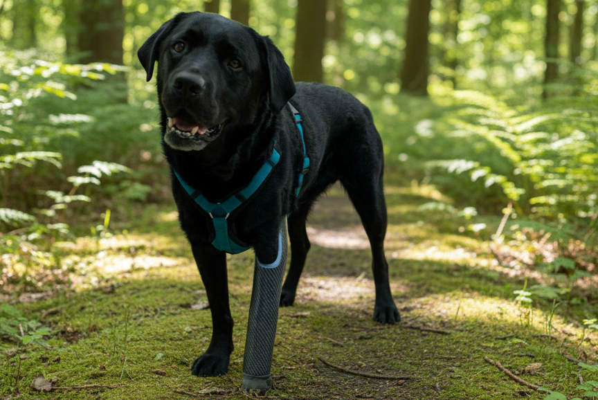 Hunde Prothese mit Stab